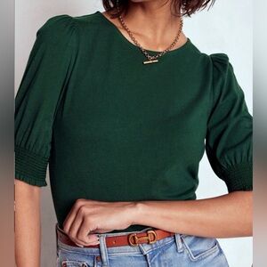 Boden Short Sleeve Smocked Cuff Top